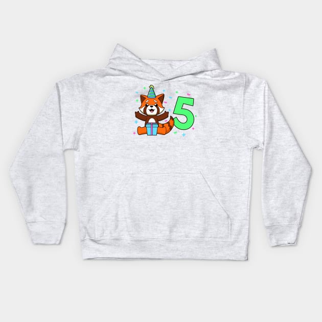 I am 5 with red panda - kids birthday 5 years old Kids Hoodie by Modern Medieval Design